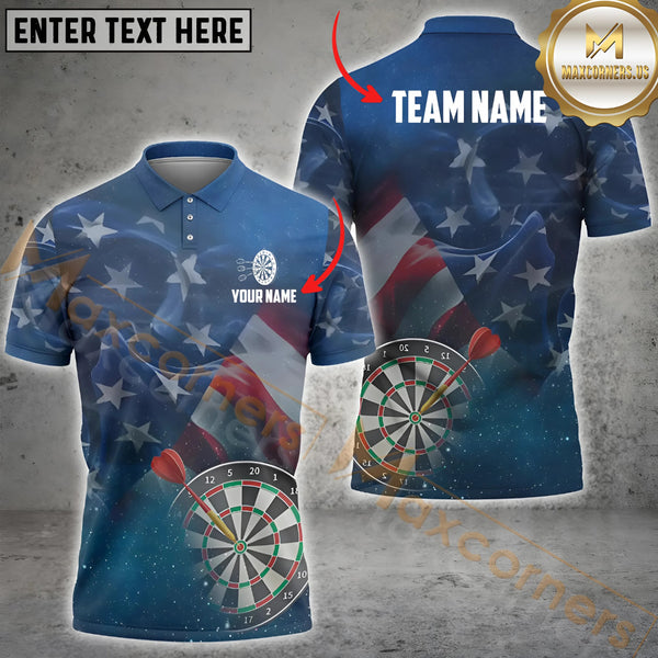 Maxcorners Us Flag Thunder Lightning Darts Jersey Personalized Name, Team Name 3D Polo Shirt