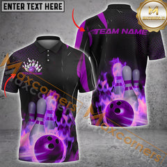 Maxcorners Flaming Bowling Jersey Multicolor Option Customized Name, Team Name 3D Polo Shirt