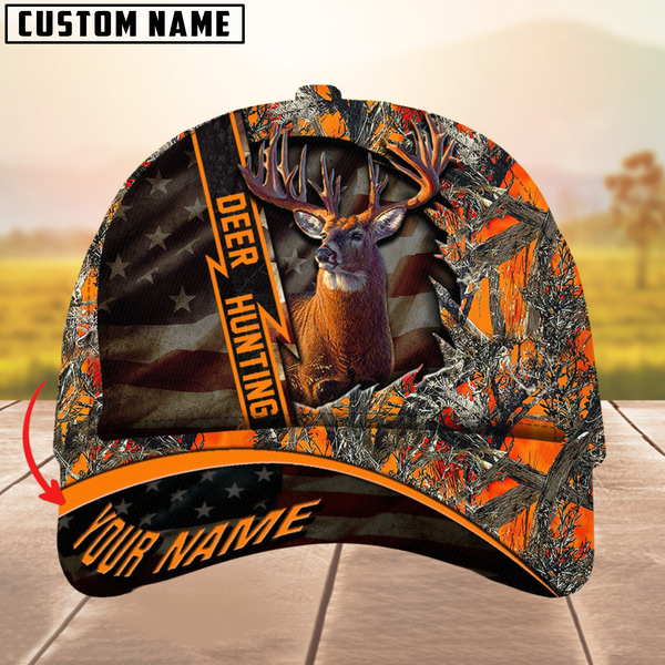 Maxcorners Premium Unique Version Of Cracked Flag Deer Hunting Multicolor Personalized Name 3D Cap