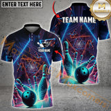 Maxcorners Bowling Neon Strike Multicolor Option Customized Name, Team Name 3D Polo Shirt