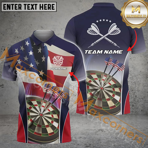 Maxcorners Darts American Flag Player Customized Name, Team Name 3D Polo Shirt