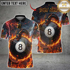 Maxcorners Billiards Flame Dragon & 8-Ball Multicolor Customized Name, Team Name 3D Shirt
