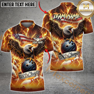 Maxcorners Bowling Freedom Flight Eagle US Flag Multicolor Option Customized Name, Team Name 3D Polo Shirt