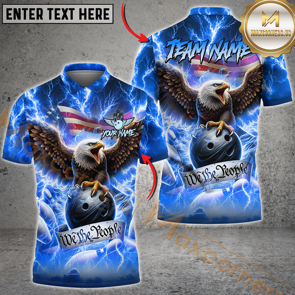 Maxcorners Bowling Freedom Flight Eagle Multicolor Option Customized Name, Team Name 3D Polo Shirt