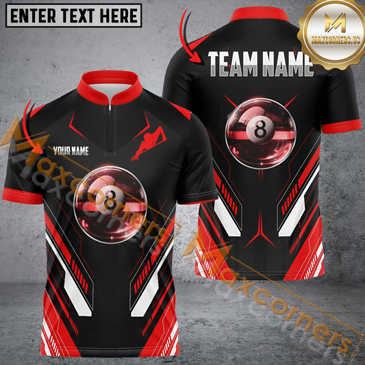 Maxcorners Pool 8 Player Billiard Jersey Multicolor Options Personalized Name, Team Name 3D Polo Shirt (4 Colors)