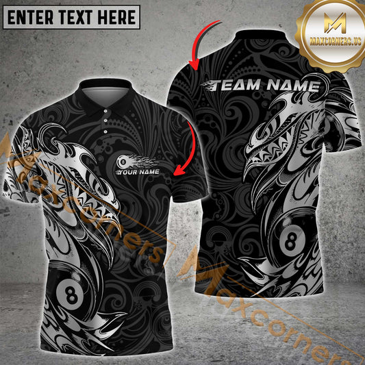 Maxcorners Billiard 8-Ball Pool With Tribal Style Multicolor Customized Name, Team Name 3D Shirts