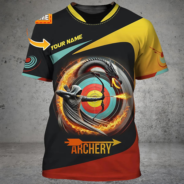 Maxcorners Custom Archery 3D T-Shirt With Dragon And Target Design | Personalized Sports Apparel For Archers | Unique Gift For Archery Enthusiasts