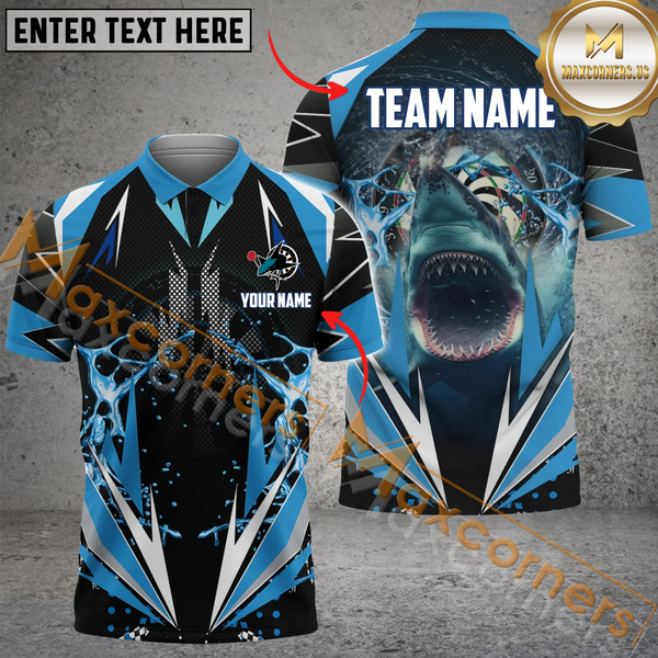 MaxCorners Darts Shark Thunder Lightning Customized Name, Team Name 3D Polo Shirt