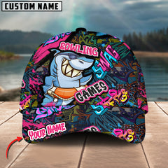 Maxcorners Bowling Funny Shark Graffiti Multicolor Personalized Name 3D Cap