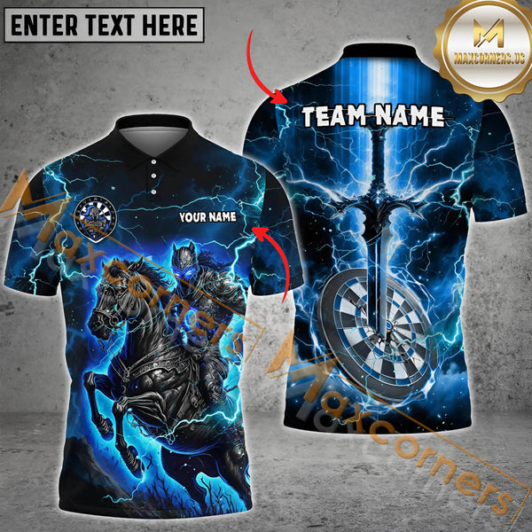 Maxcorners Darts Fantasy Knight Thunder Lightning Pattern Multicolor Option Customized Name, Team Name 3D Polo Shirt