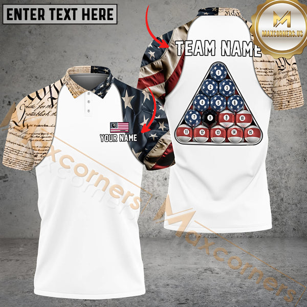 Maxcorners 8 Ball Patriot American Flag Pool Billiard Jersey Personalized Name, Team Name 3D Shirt