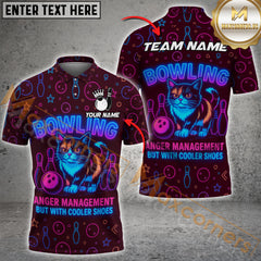 Maxcorners Bowling Neon Cat Anger Management Edition Multicolor Customized Name, Team Name 3D Shirts