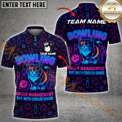 Maxcorners Bowling Neon Cat Anger Management Edition Multicolor Customized Name, Team Name 3D Shirts