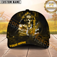 Maxcorners Bowling Skull Fire Multicolor Option Personalized Name 3D Cap