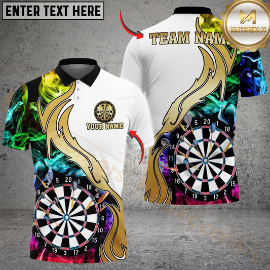 Maxcorners Darts Multicolor Golden Smoke Pattern Customized Name 3D Shirt For Women | White