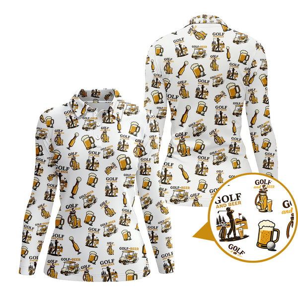 Maxcorners Pattern Golf And Beer Polos, Funny Golf Shirt, Crazy Golf Shirts For Men's