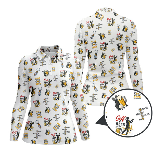 Maxcorners Golf and Beer Pattern Polos For Men, Funny Golf Shirt, Golf Gifts For Golfers