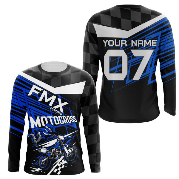 Maxcorners Motocross FMX Blue Customize Name And Number 3D Shirts