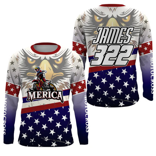 American Eagle Motocross Jersey UPF30+ Personalized Patriotic MX Off-Road Adult&Kid Dirt Bike Jersey