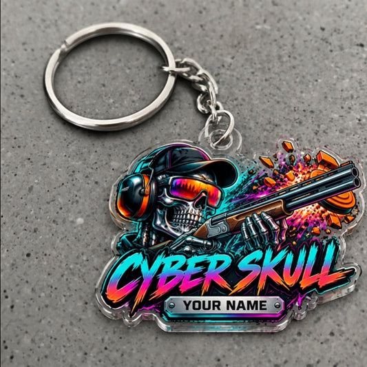Maxcorners Cyber Skull Futuristic Shotgun Design Custom Name Trap Shooting Custom Gift 2D Flat Acrylic Ornament, Keychain