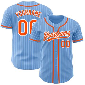 Maxcorners Custom Light Blue White Pinstripe Orange Authentic Baseball Jersey LM2605