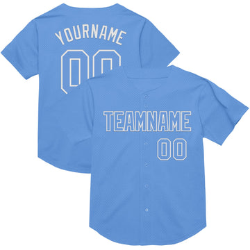 Maxcorners Custom Light Blue White Mesh Authentic Throwback Baseball Jersey LM2605