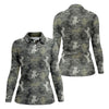 Maxcorners Grey Camo Poodle Dog Pattern Womens Golf Shirt, Womens Polo Shirt, Golf Shirt For Women LM1507