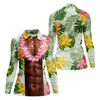 Maxcorners Tan Skin Tropical Muscle Chest Hawaiian Golf Polo Shirt, Women's Golf Tops, Performance Golf Shirt LM1507