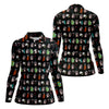 Maxcorners Black Custom Photo Golf Icons Polo Shirt, Women’s Golf Apparel, Printed Golf Shirt LM1507