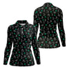 Maxcorners Stick Figure Golf Pose St Patrick's Day Shamrock Black Golf Shirt, Women's Golf Tops, Ladies Golf Polos
