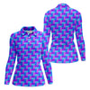 Maxcorners Purple Blue Gradient Checkered Pattern Golf Shirt, Ladies Golf Shirts, Women’s Golf Apparel, Printed Golf Shirt LM1507
