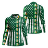 Maxcorners Irish Shamrock Vertical Stripes St Patrick's Day Golf Shirt, Women's Golf Shirts, Ladies Golf Polos