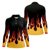 Maxcorners Black Red Yellow Flame Sleeve Golf Shirt, Hawaiian Golf Shirt, Golf Tops For Women LM1507