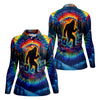 Maxcorners Tie Dye Bigfoot Fishing Forest Golf Shirt, Women’s Golf Apparel, Golf Tops For Women LM1507