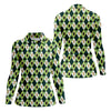 Maxcorners Green And White Argyle Pattern St Patrick's Day Golf Shirt, Women's Golf Shirts, Ladies Golf Polos