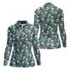 Maxcorners Teal Rose Skull Gothic Pattern Golf Polo Shirt, Ladies Golf Shirt, Golf Polo For Women LM1507