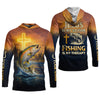 Maxcorners Jesus Is My Savior Fishing Is My Therapy Shirt, Custom Name Fishing Shirt, Fishing UPF Shirts, Funny Fishing Shirt