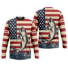 Maxcorners Personalized American Flag Fishing Shirt, Patriotic Bass Long Sleeve UPF For Men