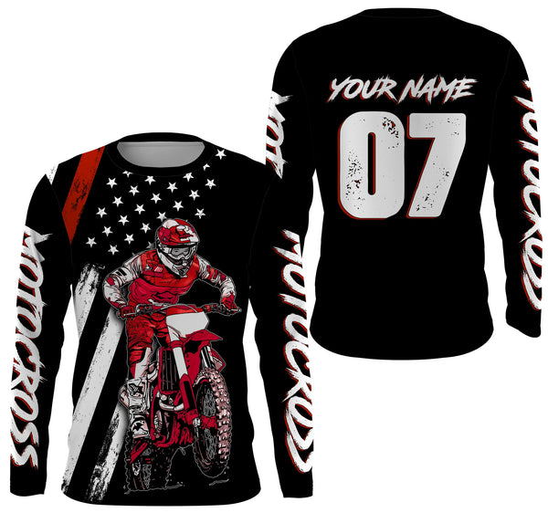 Custom motocross jersey American adult UPF30+ red dirt bike racing off-road motorcycle shirt