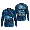 Maxcorners Be A Shark Stay Hungry Never Settle Blue Fishing Shirt, SPF Shirt For Men, Presents For Fishermen