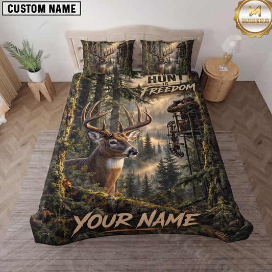 Maxcorners Hunting Autumn Mountain Wildlife Personalized Name Multiple Options 3D Printed Bedding Set