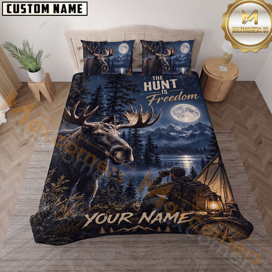 Maxcorners Deer Hunting Moonlit Wilderness Personalized Name 3D Bedding Set