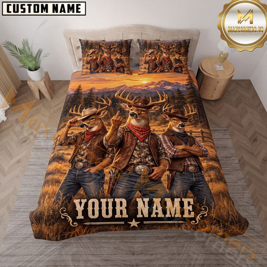 Maxcorners Deer Hunting Cowboy Western Personalized Name 3D Bedding Set