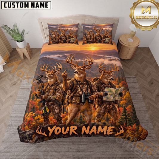 Maxcorners Deer Hunting Bow Hunting Autumn Personalized Name 3D Bedding Set