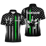 Maxcorners Us Green Flag Bowling Shirt For Men Custom Name Polo & Quarter-Zip Bowling Jersey Bowling Team Shirt