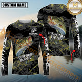 Maxcorners Bass Fishing Black Scales SkinFish Pattern Sport Jersey Personalized Name, Team Name Long Sleeve Shirt