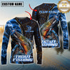 Maxcorners Mahi-Mahi Fishing Blue Flame Smoke Line Premium Style Sport Jersey Personalized Name, Team Name Long Sleeve Shirt (8 Fish Species)
