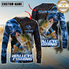 Maxcorners Mahi-Mahi Fishing Blue Flame Smoke Line Premium Style Sport Jersey Personalized Name, Team Name Long Sleeve Shirt (8 Fish Species)