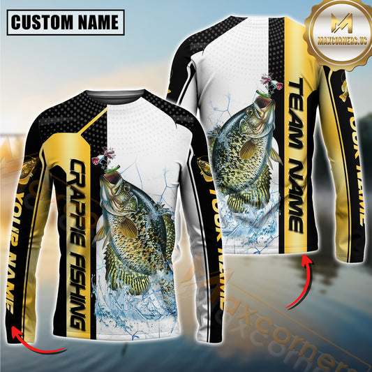 Maxcorners Fishing Golden Premium Dynamic Strike Sport Jersey Personalized Name, Team Name Long Sleeve Shirt (8 Fish Species)