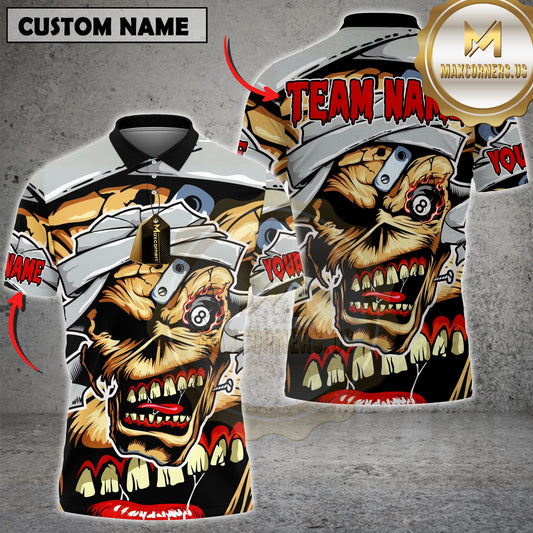 Maxcorners Billiards Zombie Mad Skull Personalized Name, Team Name 3D Shirt